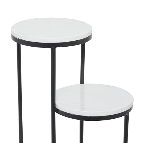 Deco 79 Marble Indoor Plantstand 4 Tier Plant Shelf with Black Base, Plant Stand 17" x 17" x 31", White - color: White, size: Plant Stand 17" x 17" x 31"