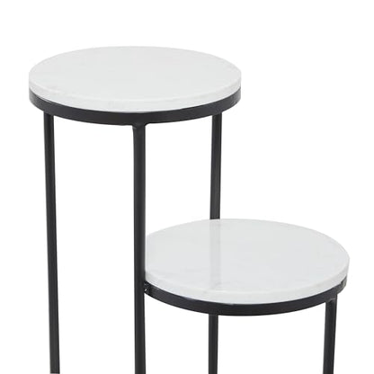 Deco 79 Marble Indoor Plantstand 4 Tier Plant Shelf with Black Base, Plant Stand 17" x 17" x 31", White - color: White, size: Plant Stand 17" x 17" x 31"