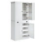 IRONCK 72" Kitchen Pantry Cabinet with Drawer and Sliding Racks, White | White wood pantry cabinet. 6 door shelves. 3 sliding racks. For kitchen, dining room, or hallway. - color: White