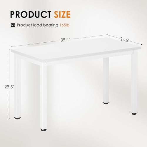 DlandHome 39 inches Small Computer Desk for Home Office, White | Gaming Study Writing Desk, Modern Simple Computer Table, Sturdy Metal Frame, Adjustable Feet, Compact Modern Design - color: White + White, size: 39 inch
