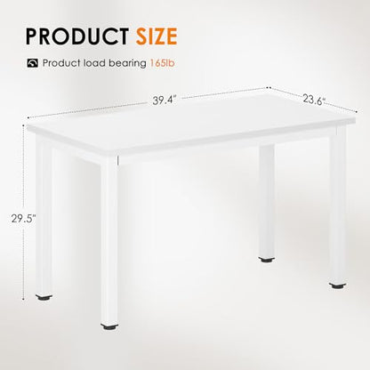 DlandHome 39 inches Small Computer Desk for Home Office, White | Gaming Study Writing Desk, Modern Simple Computer Table, Sturdy Metal Frame, Adjustable Feet, Compact Modern Design - color: White + White, size: 39 inch