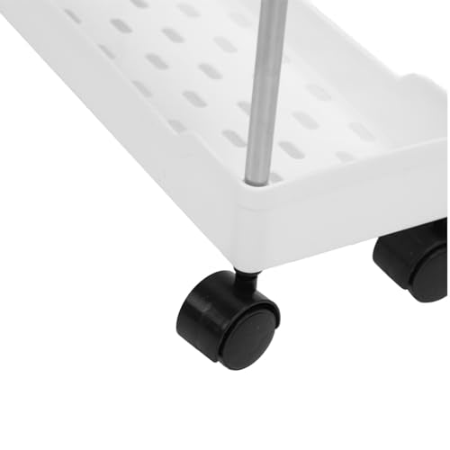Slim Storage Cart Rolling Utility Organizer Compact Slide Out Shelving for Kitchen Bathroom PP Stainless Steel White 4 Tier 4.9 Inch Baskets with Wheels Hooks - color: White