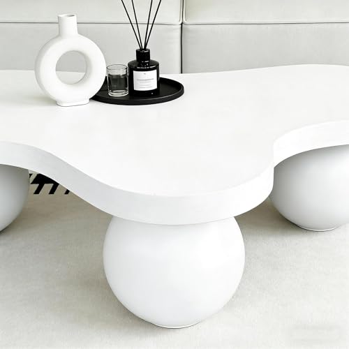 46" Cloud Coffee Table with 3 Ball Legs, Modern Irregular Center Table for Living Room, Low Cute Small MDF Tea Table for Bedroom, Space Apartment Cream White - color: Cloud-46"cream White