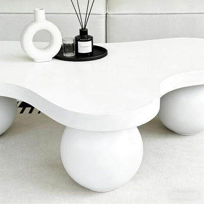 46" Cloud Coffee Table with 3 Ball Legs, Modern Irregular Center Table for Living Room, Low Cute Small MDF Tea Table for Bedroom, Space Apartment Cream White - color: Cloud-46"cream White