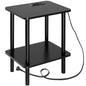 FORAOFUR Black Narrow End Table with Charging Station, 2 Tier Coffee Table | Ultra-narrow 11.8" width fits tight spaces, USB & outlets, sleek black finish, sturdy MDF build, assembles in 15 mins - color: Black