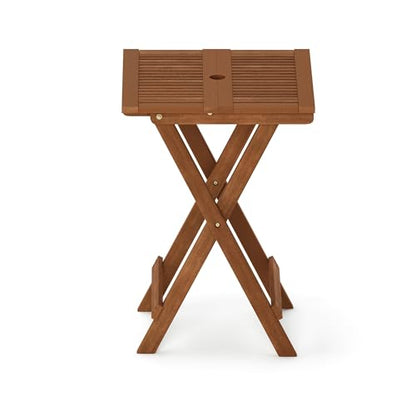 Furinno TIOMAN Folding Outdoor Side Table, Patio End Table, Portable Wood Coffee Table for Balcony, Garden, Porch, Teak Oil Finish, Light Wood - size: 20.1"D x 20.1"W