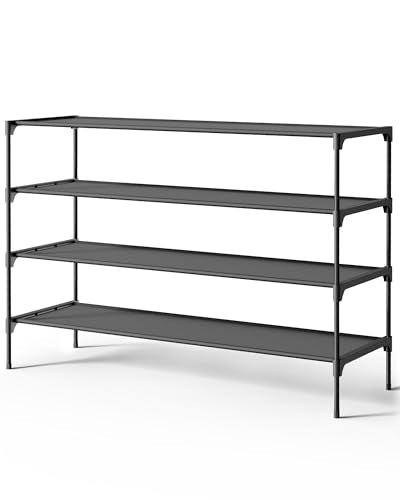 Kitsure Shoe Rack - Non-Woven Shoe Rack Shelf, 36.2" Wide - 4 Tier, Black | Shoe Organizer for Closet, Entryway, Garage, Stackable Shoe Shelves, college dorm&apartment essentials - color: Black, size: 36.2" Wide - 4 Tier