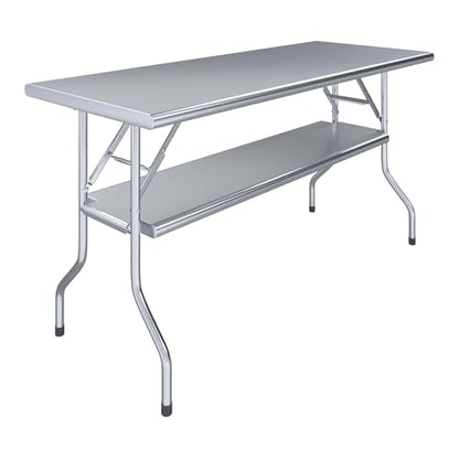 AmGood 24 in. x 60 in. Folding Stainless Steel Work Table with Removable Undershelf, NSF Commercial Prep Table - size: 24" Deep x 60" Long, style: + Undershelf