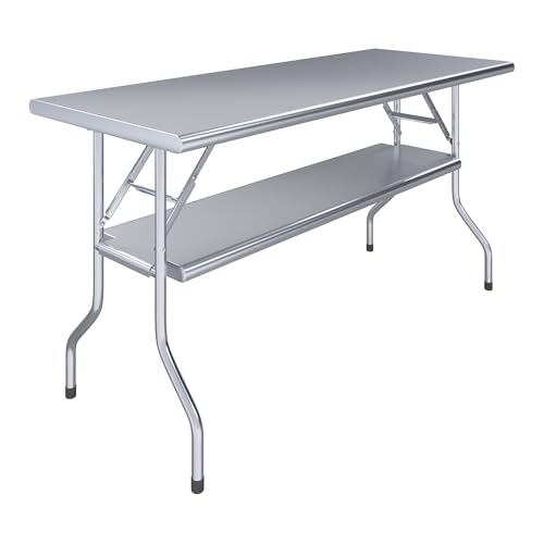 AmGood 24 in. x 60 in. Folding Stainless Steel Work Table with Removable Undershelf, NSF Commercial Prep Table - size: 24" Deep x 60" Long, style: + Undershelf