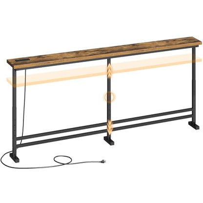 YATINEY 78.7" Console Table with Adjustable Height (27.6"-35.4") and Power Outlet, Skinny Behind Couch Table, Narrow Long Sofa Table for Living Room, Hallway, Entryway, Rustic Brown and Black CT09UBR - color: Rustic Brown + Black, size: 78.7"L x 5.9"W x 2