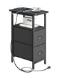 sthmec Narrow End Table with Charging Station, Narrow Side Table with 2 Fabric Drawers, Slim Nightstand, Skinny Bedside Table, Small Side Table for Small Spaces, Living Room, Bedroom, Black - color: Black, size: 7.87'' W x 15.75'' D x 24.37'' H, style: Po