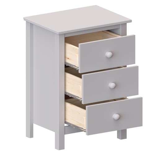 From the Tree Furniture Tall Nightstand with 3 Drawers - Solid Pine Wood Bedside Table with Spacious Storage & Sustainable Design - Gray Side Table for Bedroom Organization & Style - color: Grey