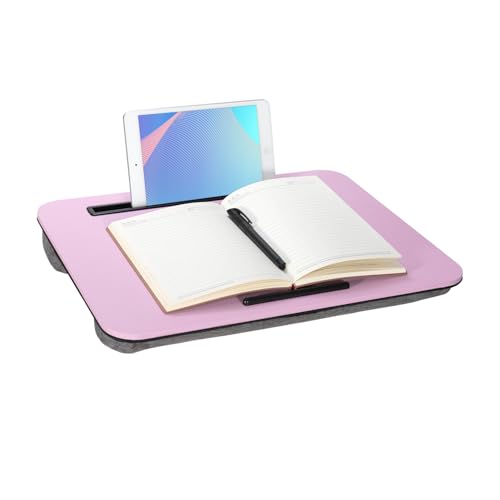 Portable Laptop Desk Fits Up to 16“ Laptops, with Tablet Slot, Built-in Cushion,Great for Home & Office,Lap Desk with Cushion (Pink, Medium) - color: Pink, size: Medium