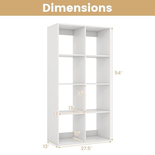 8 Cube Storage Organizer, 4 Tier Floor Standing Bookshelf, 54 inch Tall Bookcase, Wooden Open Display Shelf for Living Room, Bedroom, Study, White Bookshelf with Open Back - size: 8 Cubes