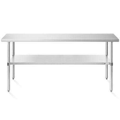KUTLER Stainless Steel Table 24 x 72 Inches, NSF Heavy Duty Commercial Kitchen Prep and Work Table with Undershelf for Restaurant, Hotel, Home - size: 24" x 72"