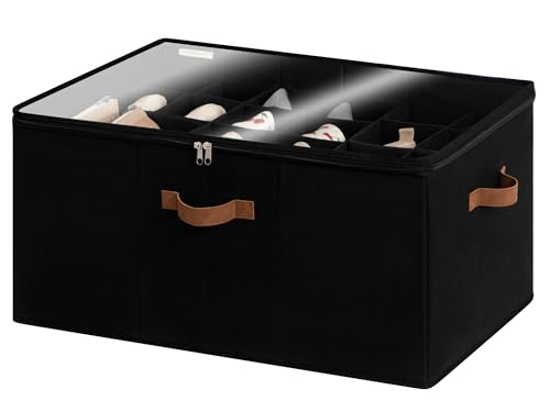 StorageWorks Shoe Organizer for Closet, Fits up to 24 Pairs, Shoe Cubby Storage Containers with Adjustable Dividers and Clear Cover, Black - color: Black, size: Large