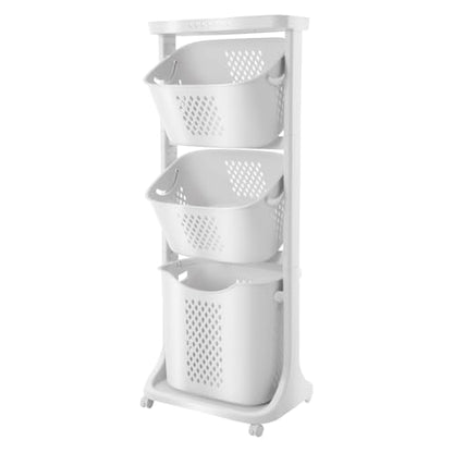 PERFERATE Rolling Laundry Hamper Storage Sorter 3 Tier Laundry Hamper Basket Sorter Washing Hampers with 4 Wheels Freestanding Clothes Storage Organizer for Bathrooms, Laundry Rooms, 42.8×17"