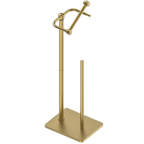 RUACQ Bathroom Toilet Paper Holder Stand with Storage, Brushed Gold | Pivoting Free Standing Toilet Roll Holder, Holds 4 Reserve Rolls, Anti-drop design, Weighted Base, 304 Stainless Steel - color: Brushed Gold, size: Free Standing with Storage
