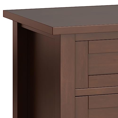 SIMPLIHOME Warm Shaker Bedside Table - 24 inch Wide Solid Wood Nightstand in Russet Brown, Transitional Bedroom Side or End Table with 2 Drawers, Open Shelf Storage and Brushed Nickel Hardware - color: Russet Brown