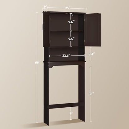 Yaheetech Over The Toilet Storage with 2 Doors & Adjustable Shelf, Free Standing Toilet Rack Wooden Space-saving Collect Cabinet, Bathroom Furniture, 9Dx24.5Wx66H Inches, Espresso - color: Espresso