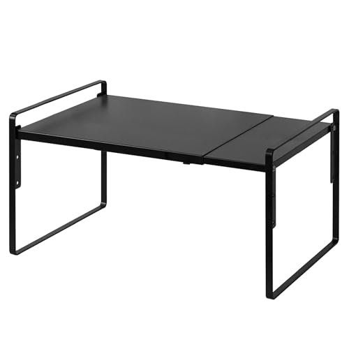 Nxconsu Cabinet Shelf Riser, Adjustable Cabinet Organizer, 10.3" Deep Black | Heavy-Duty Metal Expandable Shelf Holds 50 lb with 3 Height Levels for Kitchen Cabinet Cupboard Pantry Dish Mug - color: Black, size: 10.3’’D * 13.8-24.8’’W * 9.7’’H