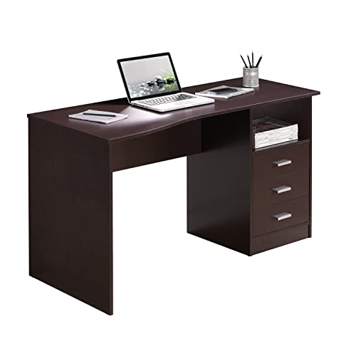 Techni Mobili Classic Computer Desk with Multiple Drawers, 29.5" x 23.6" x 51.2", Wenge | 51 Inch classic desk with 3 drawers, spacious storage, sturdy frame, and functional home office workstation for modern setups - color: Wenge