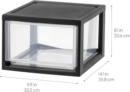 IRIS USA 14.5 Qt. Plastic Drawer Storage Organizer Stacking Drawers, 3-Pack, Stackable Unit with Sliding Drawer for Clothes Bedroom Kitchen Under Sink Pantry Craft Room Bathroom Dorm Office, Black - size: 14 Qt - 3 Pack