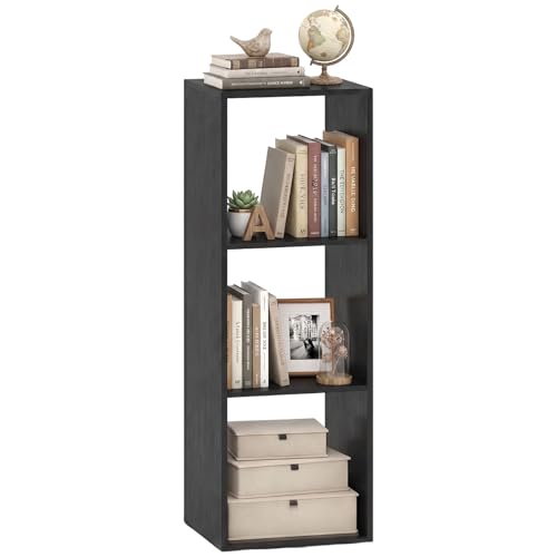 POWERSTONE 3 Cube Storage Organizer, 3 Tier Cubby Bookshelf, Black | Freestanding Bookcase w/Back Guardrail, Open Back Display Rack for Living Room, Bedroom, Study - color: Black, size: 3 Cubes