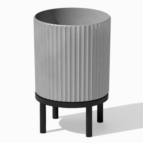 Veradek Demi Series Round Planter w/ Stand for Porch/Patio | Durable Plastic-Concrete & Wooden Stand | Modern Décor for Tall Plants, Flowers - color: Gray/Black, size: 12 Inch