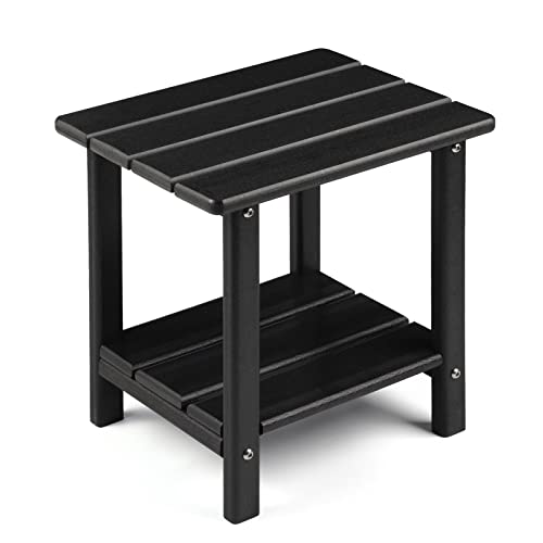 Apolimi Adirondack Outdoor Side Table, 2-Tier Sturdy Patio End Table Weather Resistant, 16.5" Solid Side Table for Patio, Pool, Porch - color: Black