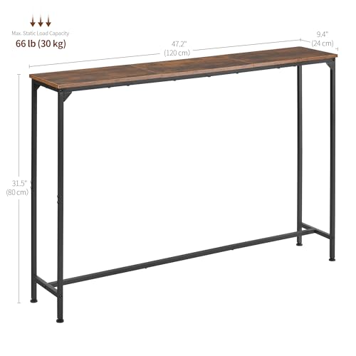 Console Table, Narrow Entryway Table, Thin Sofa Table, Behind Couch Table,for Hallway, Bedroom, Living Room, Foyer, 9.4 x 47.2 x 31.5 Inches, Rustic Brown - size: 9.4" W x 47.2" D, style: Ordinary
