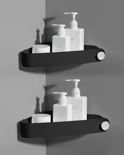 Sotfamily Plastic Shower Caddy Corner (for 90° Only), 2 Pack | Adhesive Corner Shower Shelves for Bathroom Organizers and Storage, Black - color: Black, size: 2 Pack