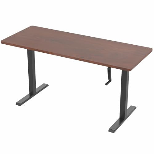 VIVO Manual Height Adjustable 60 x 24 inch Stand Up Desk, Dark Walnut Solid One-Piece Table Top, Black Frame, Standing Workstation with Foldable Handle, DESK-KIT-MB6D | Manual, Holds 110 lbs, Sit Stand, Height Adjustable, Solid One-Piece Table Top, Home O