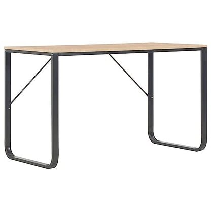 vidaXL Computer Desk, Office Table with Metal Frame, Writing Desk for Bedroom Living Room, Monitor Standing Desk, Industrial Style, Black and Oak