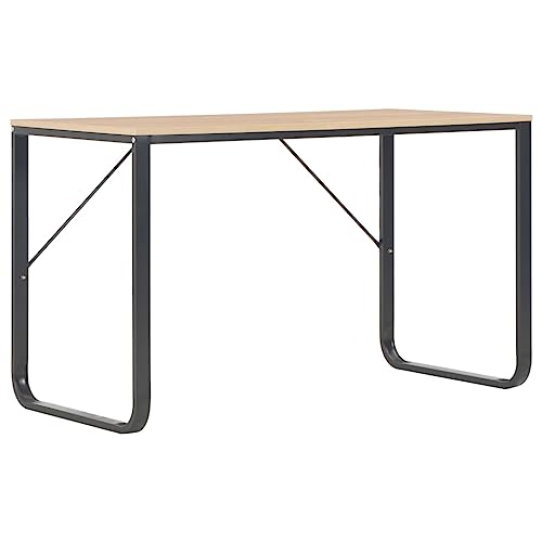 vidaXL Computer Desk, Office Table with Metal Frame, Writing Desk for Bedroom Living Room, Monitor Standing Desk, Industrial Style, Black and Oak