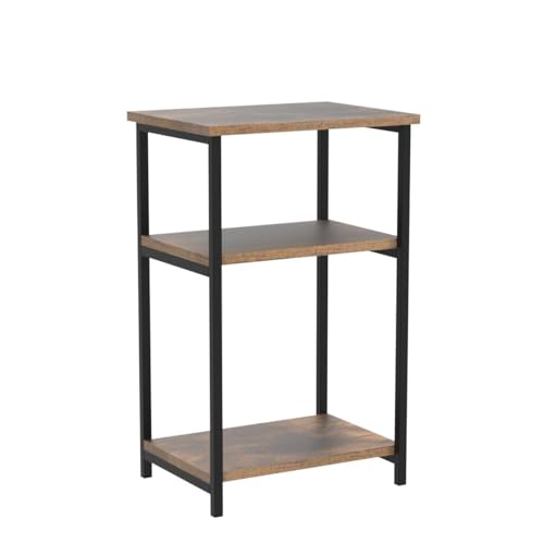 Furinno Just 3-Tier Metal Frame End Table with Storage Shelves, 2-Pack, Amber Pine - color: Amber Pine, size: 2-Pack, Metal Frame, 3-Tier