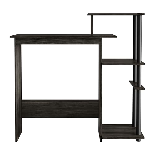 Elegance Writing Desk with Multi-Tier Open Shelves, Study Computer Desk for Home Office, Dark Grey - color: Dark Grey