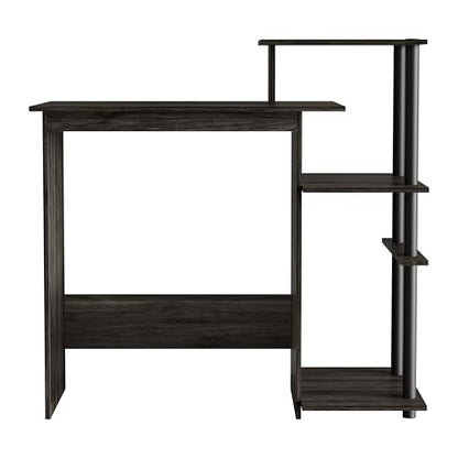 Elegance Writing Desk with Multi-Tier Open Shelves, Study Computer Desk for Home Office, Dark Grey - color: Dark Grey