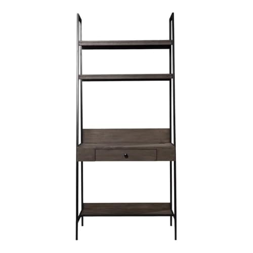 SEI Furniture - Lizvan Industrial Ladder Desk with Storage - Industrial Design, Grey Iron and Wood - Ideal for Home Office, Bedroom (HO1133637)
