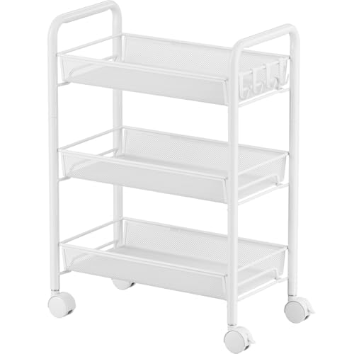 JANE EYRE 3-Tier Rolling Utility Storage Rack Cart on Wheels, Trolley Craft cart, Multi-Purpose Organizer Shelf, White - color: White, size: 3 Tier