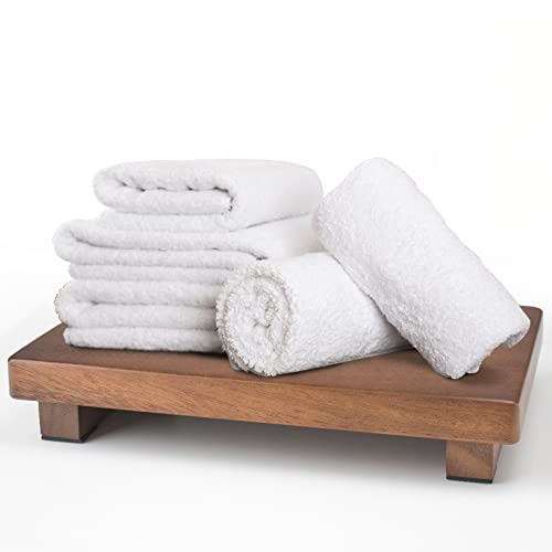 Walnut Wood Pedestal Stand, Wooden Soap Tray Farmhouse Decor Wood Riser Display for Bottle Plant Makeup Tissues Candles Towels Jewelry (Medium, 9 x 5.9 x1.57Inch) - size: Medium & 9*5.9*1.57‘’