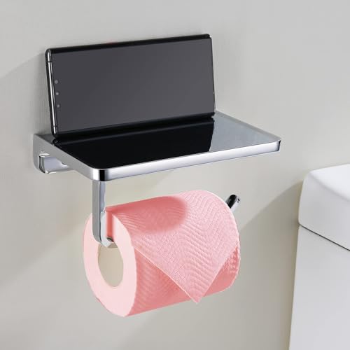 RANDOM Chrome Toilet Paper Holder with Phone Shelf Storage Rack for Bathroom or Kitchen Tissue Roll Paper Holder Dispenser All Solid Metal Wall Mounted RD93008-C. - color: B-polished Chrome