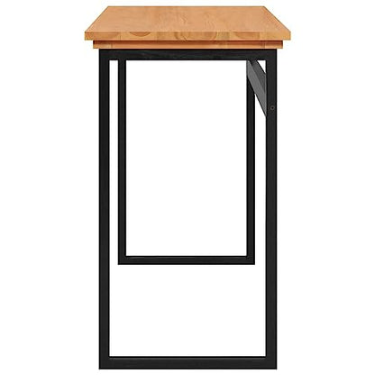 Solid Teak Wood Console Desk Natural Finish Black Medium Size for Home Office and Living Room, Rustic Style Writing Table with Smooth Surface and Sturdy Square Legs, - size: 47.2" x 17.7" x 29.5" & Black