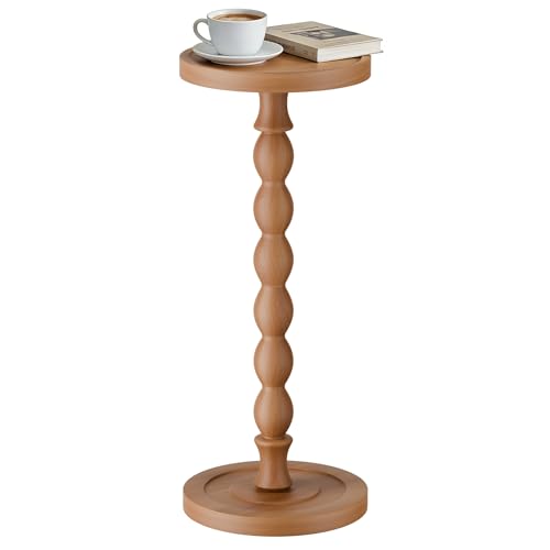 Rubber Wood Round Side Table, Solid Wood Small Drink Table for Small Spaces, Modern Accent Tables, End Tables for Living Room, Bedroom and Office (Light Walnut, 9.4 Inch) - color: Light Walnut