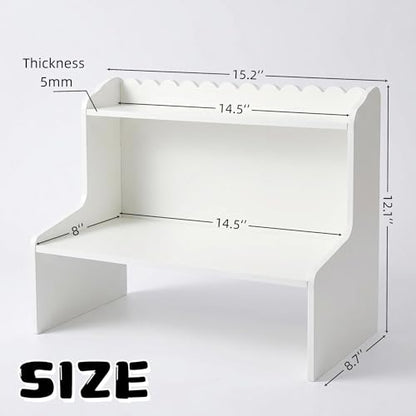 White Desktop Shelf,2-Tier Countertop Organizer with Scalloped Edge,Freestanding Tabletop Storage Rack for Office,Bedroom,Cosmetics,Stationery,Small Items,Space-Saving Display Stand (M)