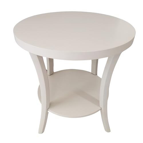 Roundhill Furniture Perth Contemporary Round End Table with Shelf - color: Ivory