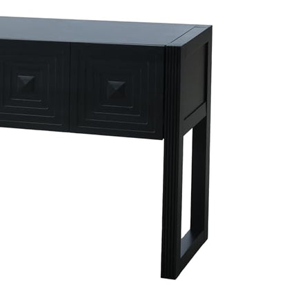 LKTART 55" Carved Console Table with 3 Soft-Close Drawers, Entryway Sofa Table with Fluted Leg,Solid Wood Accent Table for Living Room Hallway,Black - color: Black