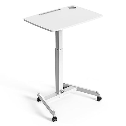 Kantek Mobile Sit Stand Laptop Cart, Adjustable Height (29"-49"), Rolling Laptop Computer Workstation 31.5" x 22", Foot Pedal Control, Steel Frame, Cup Holder, White - color: White, style: Large