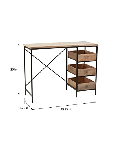 Rae Dunn Wood Desk - Computer Desk with Drawers, Writing Desk, Work Desk for Home Office, Craft Table, Study Desk, PC Desk - Industrial Wooden Large Desk with Modern Metal Frame - Compact Workstation