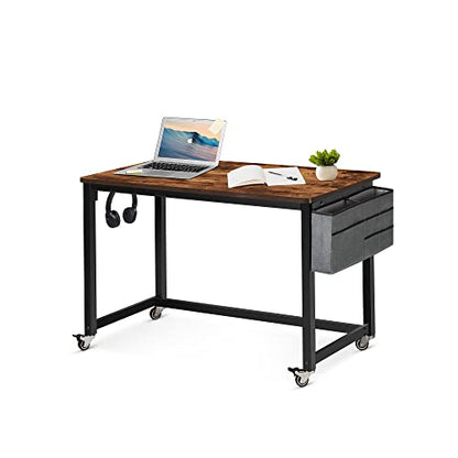 AHB 39" Rolling Computer Desk with 4 Smooth Wheels, Simple Style Mobile Writing Desk Home Office Study Table Movable Workstation with Metal Frame - color: Brown, size: 39"